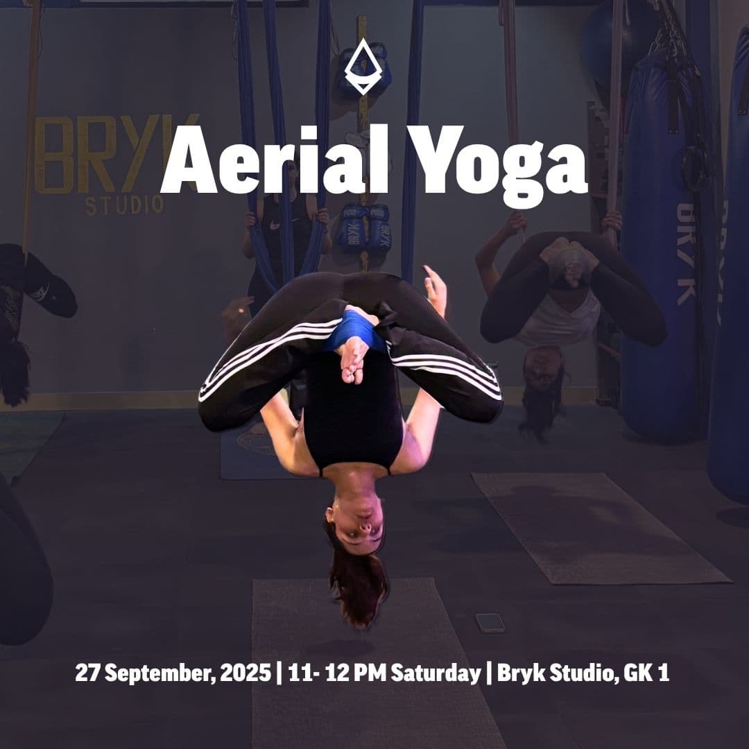 Banner image of Aerial Yoga where the Savikalpa's community practiced different yoga postures and tested their flexibility and strength