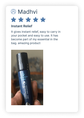 A 5-star rating and a review from a customer for migraine relief roll-on