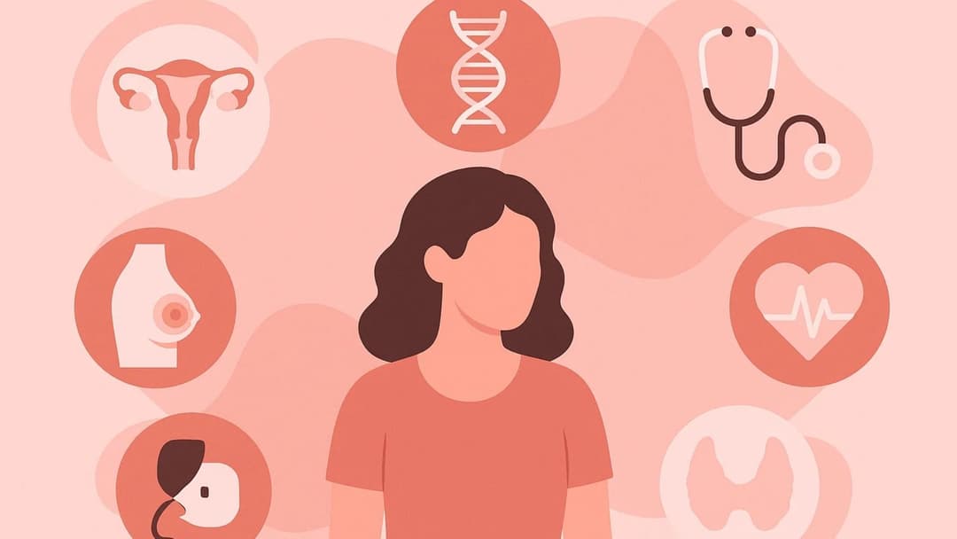 A poster like banner image with the icons of different medical conditions associated with women